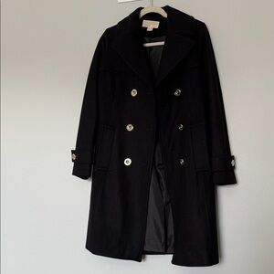 Michael Kors Black Trench Coat with Gold Buttons